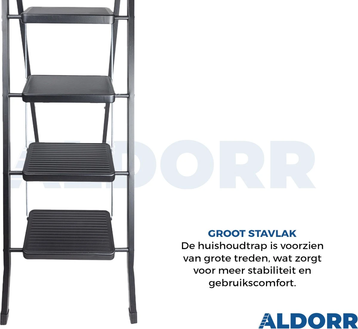 ALDORR Huishoudtrap 4 Treden - Keukentrap Inklapbaar - Zwart - PP-Antislip - Max. Werkhoogte 93cm 4 ALDORR Huishoudtrap 4 Treden - Keukentrap Inklapbaar - Zwart - PP-Antislip - Max. Werkhoogte 93cm - Afbeelding 2