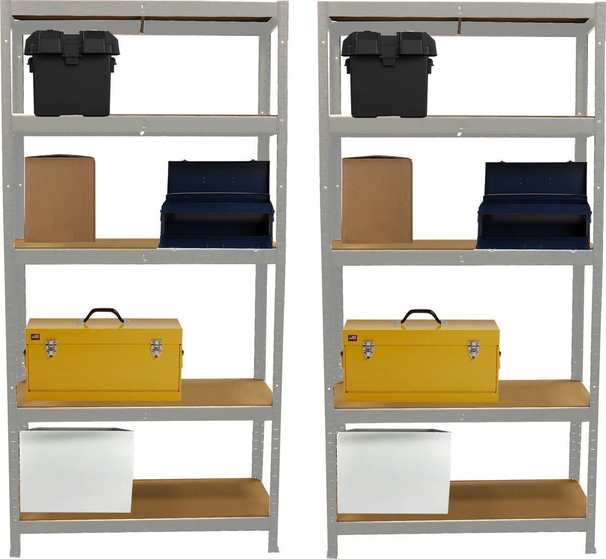 ERRO Metalen Opbergrek/Stellingkast Met 5 Legborden - 175kg Draagkracht Per Plank - 2 Stuks 7 ERRO Metalen Opbergrek/Stellingkast Met 5 Legborden - 175kg Draagkracht Per Plank - 2 Stuks - Afbeelding 5