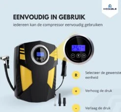 HOMBLE Compressor - 12V Luchtcompressor - Bandenpomp - Elektrische Fietspomp - 10,3 BAR - Auto/Fiets/Bal - Inclusief 4 Opzetstukken -WerkPro Verkoopwinkel 1200x1112 1