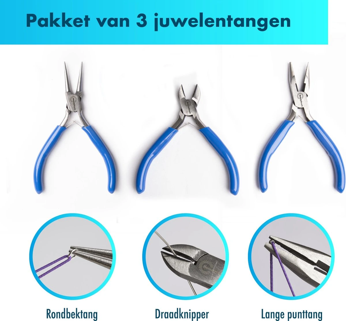 BeautyBeads 3-Delige Tangenset Voor Sieraden – Hobby Tangen Set Voor Het Maken Van Sieraden Met Kralen En Bedels – Rondbektang, Zijkniptang En Langbektang - BB401 5 BeautyBeads 3-Delige Tangenset Voor Sieraden – Hobby Tangen Set Voor Het Maken Van Sieraden Met Kralen En Bedels – Rondbektang, Zijkniptang En Langbektang - BB401 - Afbeelding 3