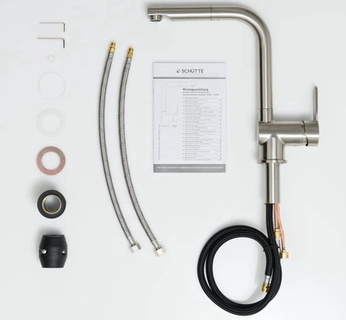 SCHÜTTE London Design Keukenkraan - Mengkraan - Draaibare Uitloop - Uittrekbare Mousseur - RVS-look 10 SCHÜTTE London Design Keukenkraan - Mengkraan - Draaibare Uitloop - Uittrekbare Mousseur - RVS-look - Afbeelding 8