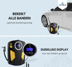HOMBLE Compressor - 12V Luchtcompressor - Bandenpomp - Elektrische Fietspomp - 10,3 BAR - Auto/Fiets/Bal - Inclusief 4 Opzetstukken -WerkPro Verkoopwinkel 1200x1114