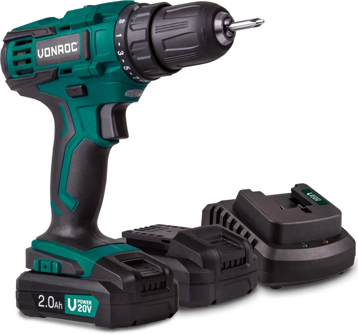VONROC Accuboormachine – VPower 20V – Complete Set Met 2x 2.0Ah Accu, Sneloplader, Bits & Opbergtas 3 VONROC Accuboormachine – VPower 20V – Complete Set Met 2x 2.0Ah Accu, Sneloplader, Bits & Opbergtas