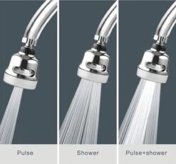 Merkloos Kraan Kop Zilver - Waterbesparende Kraankop - Krachtige Kraankop - Hogedruk Kraan - Roterende Sproeikop - Kraankop 3 Standen