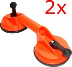 Merkloos Dubbele Glasdrager Met Zuignap - Kunststof - Max. 50 Kg - Oranje - 2 Glasdragers