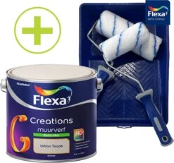 Flexa Creations Muurverf - Extra Mat - Urban Taupe - 2,5 Liter + Flexa Muurverfset 5-delig