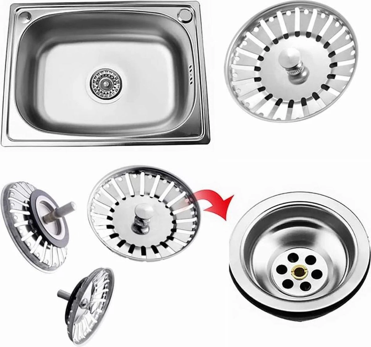 RVS Gootsteen Korfplug Afvoerplug Keuken - Geen Verstopping – Spoelbak Zeef - Afvoerstopper – Gootsteen Zeef - 84 Mm 7 RVS Gootsteen Korfplug Afvoerplug Keuken - Geen Verstopping – Spoelbak Zeef - Afvoerstopper – Gootsteen Zeef - 84 Mm - Afbeelding 5