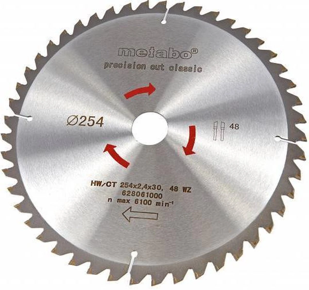 Metabo 628061000 Precision Cut Cirkelzaagblad - 254 X 30 X 48T - Hout 4 Metabo 628061000 Precision Cut Cirkelzaagblad - 254 X 30 X 48T - Hout - Afbeelding 2