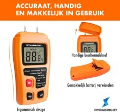 DynaBright Vochtmeter - Incl. Batterij - Digitale Hygrometer - Hout - Muur - Haardhout - Vochtigheid - Verlicht LCD Scherm -WerkPro Verkoopwinkel 1200x1128 10