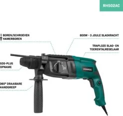 VONROC Boorhamer 800W – 3 Joule – SDS Plus – 4 Functies – Incl. Tandkransboorkop En Accessoires -WerkPro Verkoopwinkel 1200x1131 3