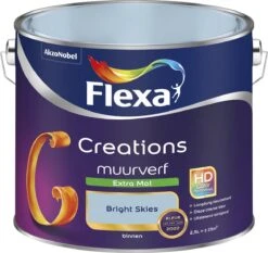 Flexa Creations Muurverf - Extra Mat - Kleur Van Het Jaar 2022 - Bright Skies - Blauw - 2,5 Liter