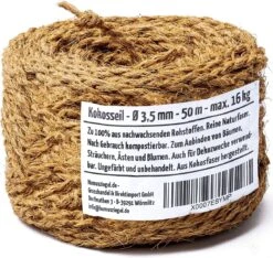 Humusziegel Jute Rope Roll - Coconut Fibre Natural Jute Twine String - Strong Brown String For Crafts, Garden 3.5mm - 50m 3.5 Mm / 50 M Roll