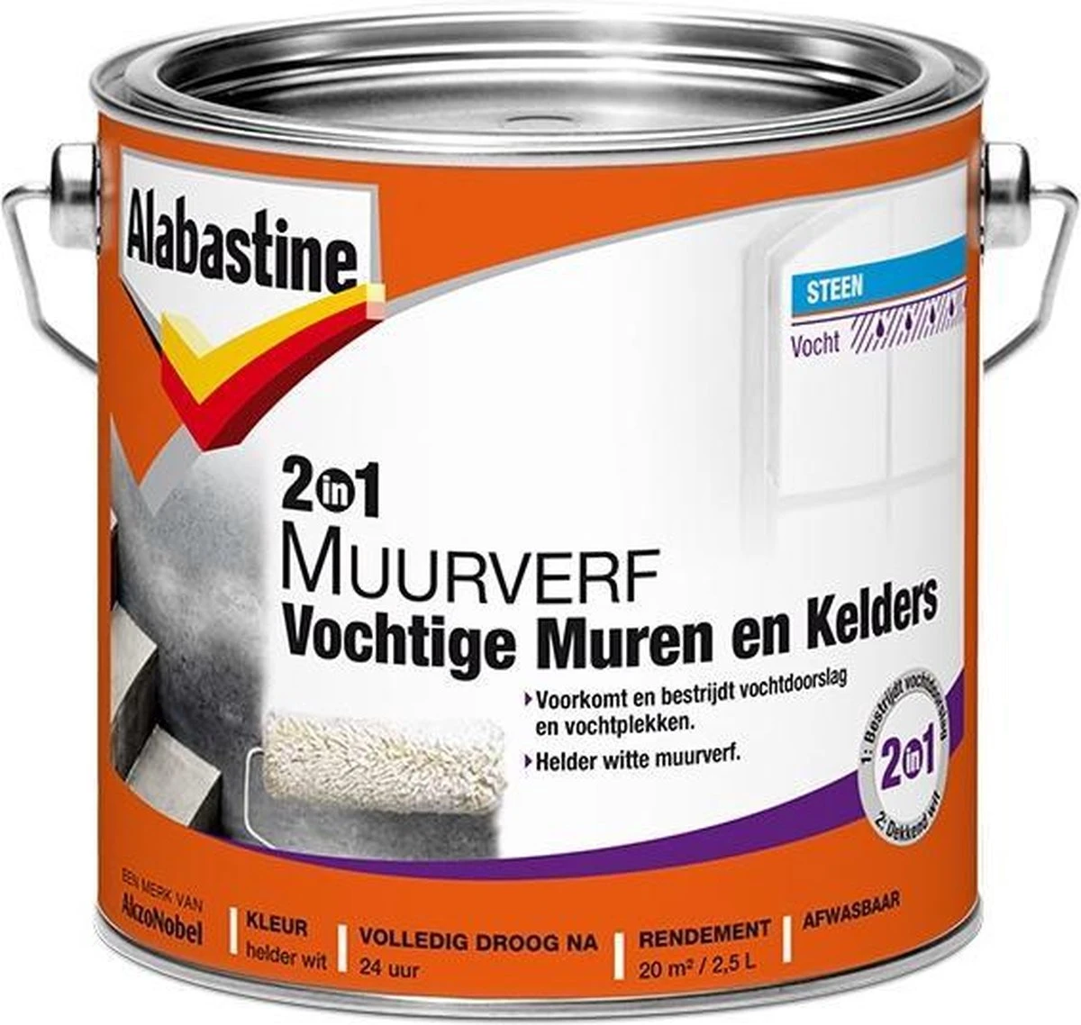 Alabastine 2 In 1 Vochtige Muren En Kelders Muurverf - Helder Wit - 2,5 Liter 3 Alabastine 2 In 1 Vochtige Muren En Kelders Muurverf - Helder Wit - 2,5 Liter