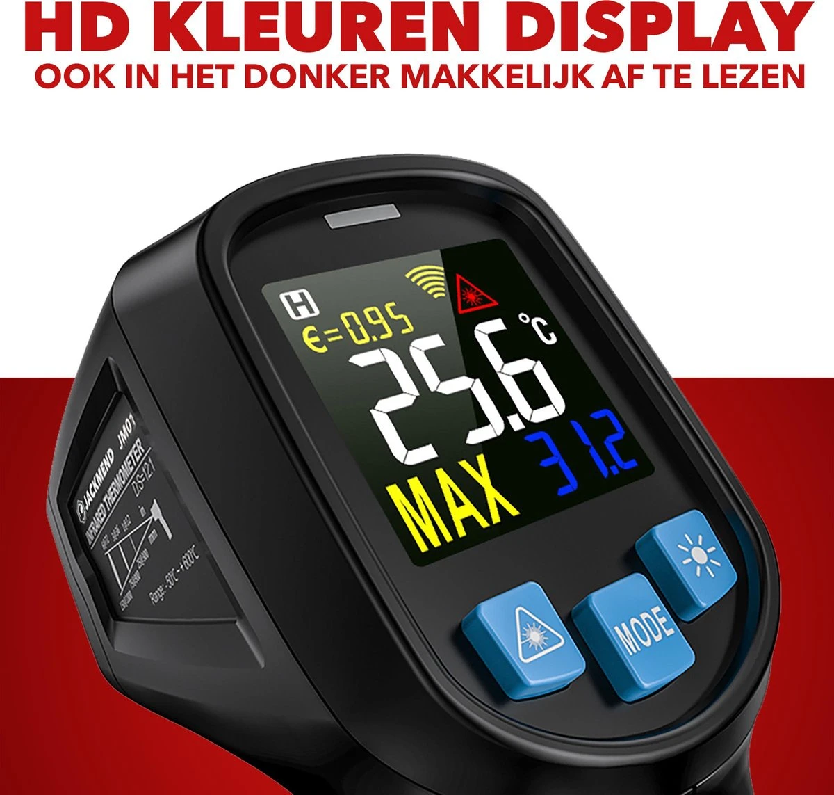 JACKMEND Infrarood Thermometer - Digitale Warmtemeter - Bereik Van -50 Tot 400 °C - Warmte Thermo Meter - Laser Pyrometer 8 JACKMEND Infrarood Thermometer - Digitale Warmtemeter - Bereik Van -50 Tot 400 °C - Warmte Thermo Meter - Laser Pyrometer - Afbeelding 6