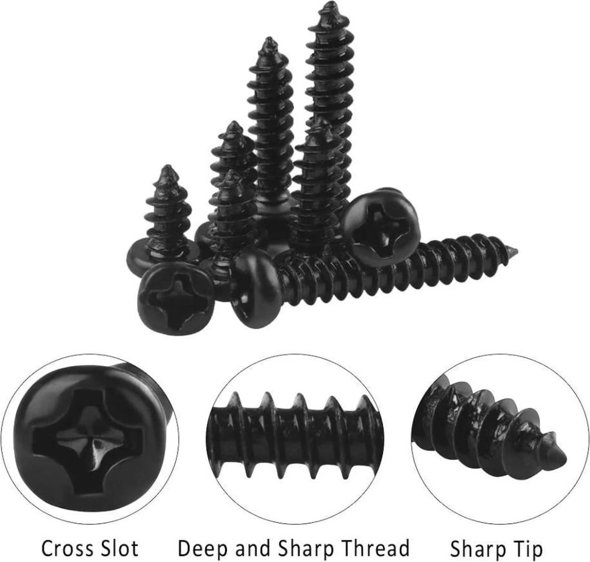 Merkloos Zelftappende Schroef Zwart Zelfborende Schroeven Koolstofstaal Platte Kop Set 7 Merkloos Zelftappende Schroef Zwart Zelfborende Schroeven Koolstofstaal Platte Kop Set - Afbeelding 5