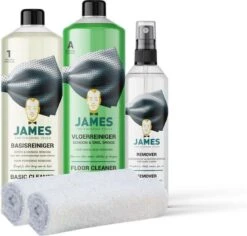 James Productenset Harde Vloeren - 1x Basisreiniger 1000ml, 1x Vloerreiniger 1000ml, 1x James Remover 250ml, 2x Badstof Handdoekjes