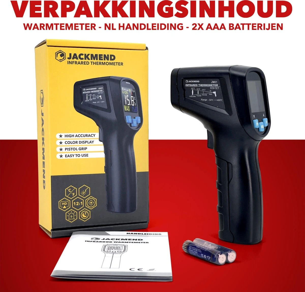 JACKMEND Infrarood Thermometer - Digitale Warmtemeter - Bereik Van -50 Tot 400 °C - Warmte Thermo Meter - Laser Pyrometer 7 JACKMEND Infrarood Thermometer - Digitale Warmtemeter - Bereik Van -50 Tot 400 °C - Warmte Thermo Meter - Laser Pyrometer - Afbeelding 5