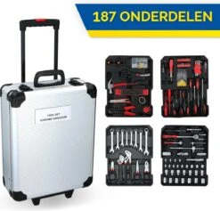 Kinzo Handgereedschapset - 187-delig - In Aluminium Rolkoffer - CR-V-Staal