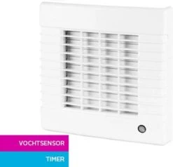 Badkamerventilator Ø 100 Mm Louvre Met Timer En Vochtsensor Wit