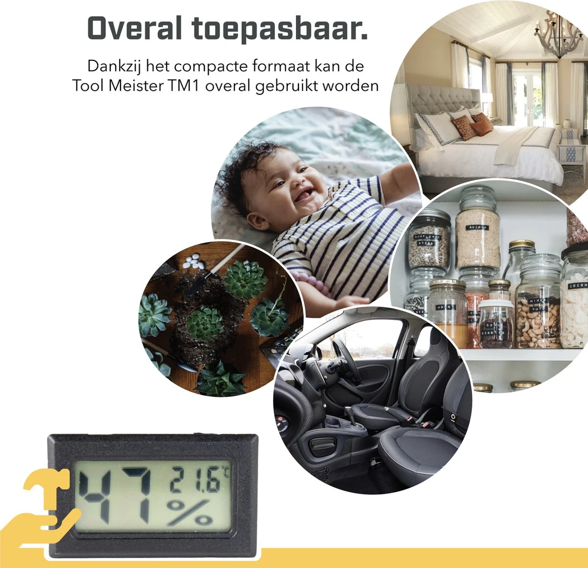 Tool Meister TM1 – Hygrometer & Thermometer - Binnen/Buiten/Koelkast – Digitaal -Zwart - Incl Batterijen 10 Tool Meister TM1 – Hygrometer & Thermometer - Binnen/Buiten/Koelkast – Digitaal -Zwart - Incl Batterijen - Afbeelding 8