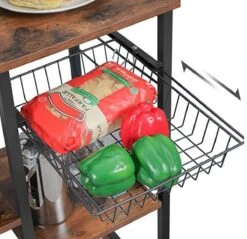 Merkloos Keukenplank, Staande Plank Met Metalen Mand, Bakkerijplank Met 6 S-haken En Planken, Magnetronplank, Kruidenrek, Voor Potten En Pannen, Industrieel Ontwerp, Vintage Bruin-zwart KKS35X -WerkPro Verkoopwinkel 1200x1160 12