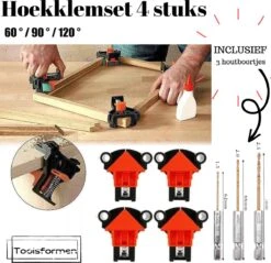 Houtklem Set 4 St 60/90/120 Graden-Lijmklem-Haakse Klemmen-Houtgereedschap-Toolsformen-inclusief 3 Houtboortjes -WerkPro Verkoopwinkel 1200x1160 21