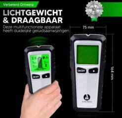 Apeiron Digitale Leidingzoeker - 5 In 1 Detector Voor Muren - Hout, Metaal, Leidingen, Bedrading - Zwart/Zilver - Inclusief Batterij -WerkPro Verkoopwinkel 1200x1163 11