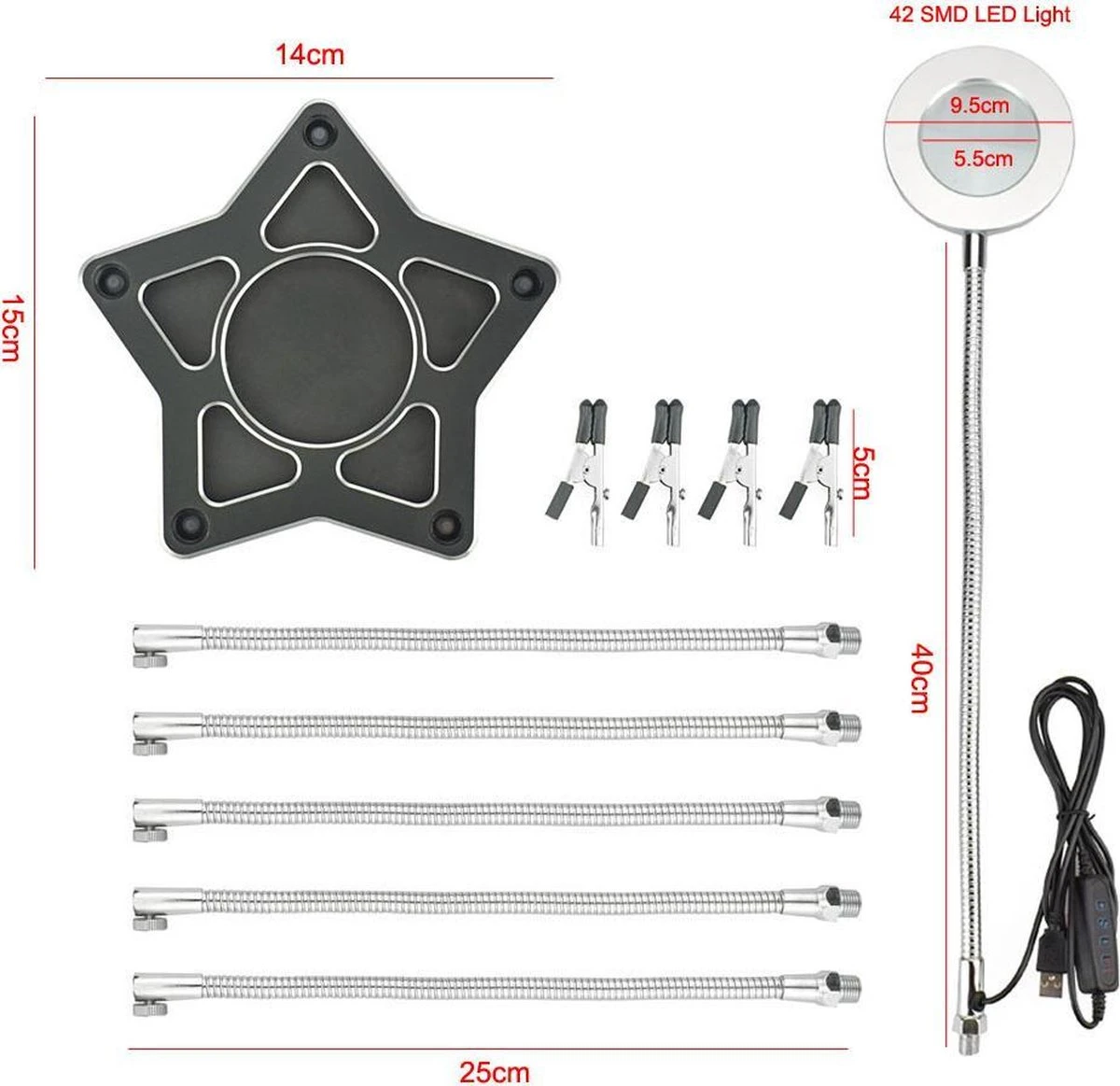 Allteq - Derde Hand - Soldeerhulp - Loep - 3/5x Vergroting - 5 Krokodilklemmen - Led 10 Allteq - Derde Hand - Soldeerhulp - Loep - 3/5x Vergroting - 5 Krokodilklemmen - Led - Afbeelding 8