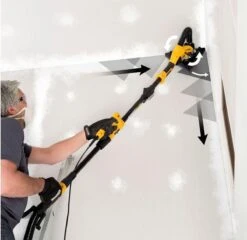 Powerplus POWX0477 Telescopische Wandschuurmachine - 710W - Ø225mm - Incl. 2 Schuurkoppen (rond En Driehoek), 6x Schuurpapier En Stofzak - Voor Plafond En Muur -WerkPro Verkoopwinkel 1200x1167 5