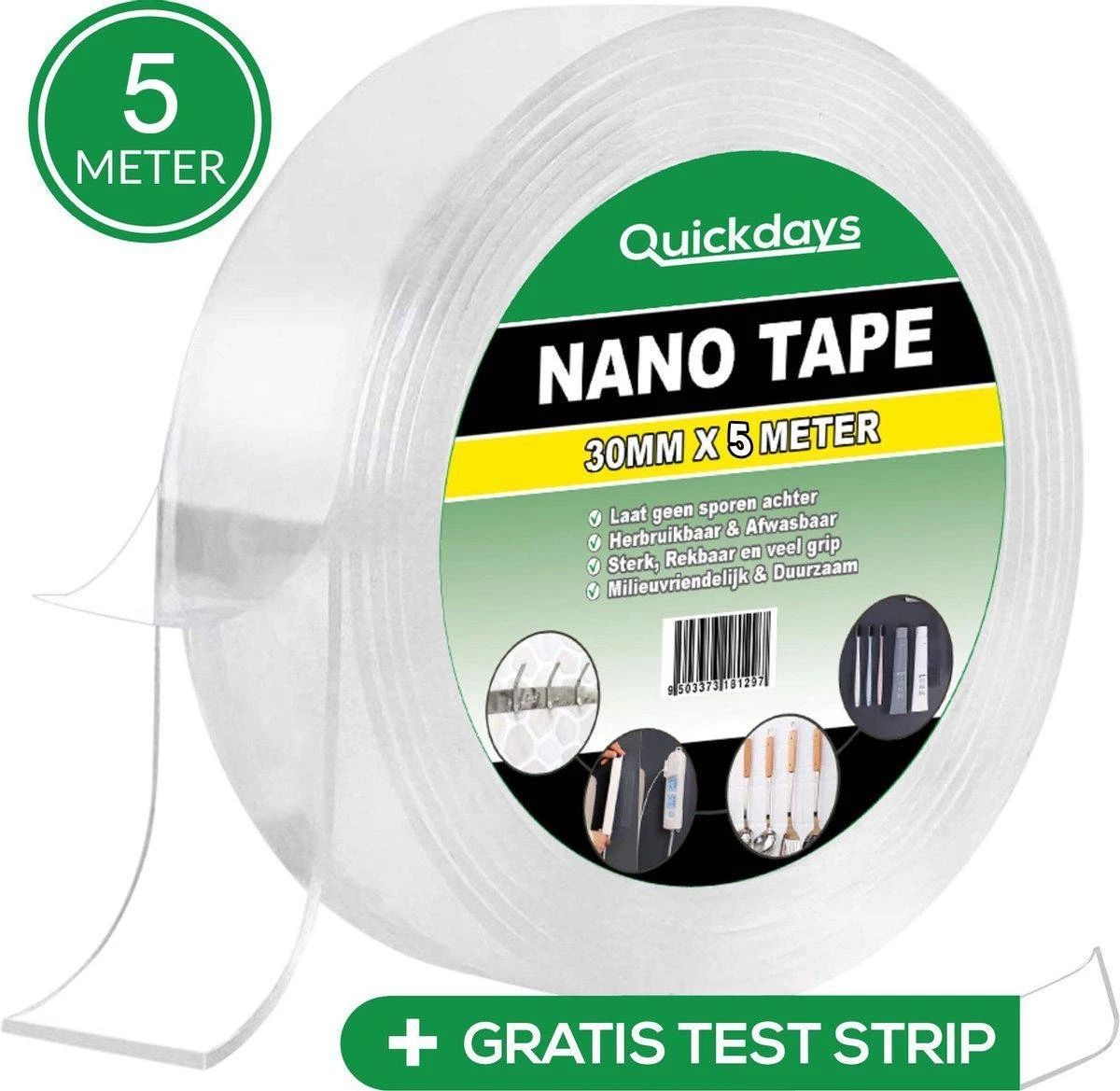QuickDays®️ Dubbelzijdige Nano Tape Met Gratis Test Strip! - Griptape – Gekko Tape - Magic Tape - Herbruikbaar En Waterproof – 5 Meter 3 QuickDays®️ Dubbelzijdige Nano Tape Met Gratis Test Strip! - Griptape – Gekko Tape - Magic Tape - Herbruikbaar En Waterproof – 5 Meter