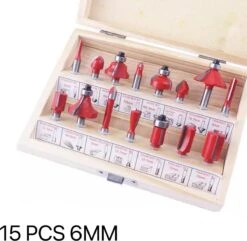 Merkloos Bovenfrezenset 15 Delig - Frezenset 15-delig - Frezenset Voor Bovenfrees - Schachtdiameter 6mm In Hout Koffer