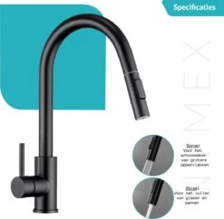 Zwarte Keukenkraan - Uittrekbare Uitloop - Wasteltafelkraan -WerkPro Verkoopwinkel 1200x1176 10