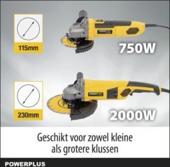 Powerplus POWX06250 Haakse Slijper Set - 115mm - 230mm - 750w - 2000w - Inclusief Slijpschijven En Opbergtas -WerkPro Verkoopwinkel 1200x1181 8