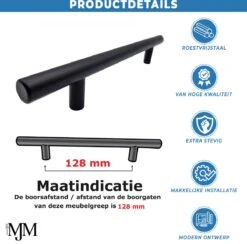 T-greep Zwart 200mm SET 5 Stuks - Hartafstand 128mm - Zwart - Meubelgreep Zwart - Keukengreep Zwart - Greep Zwart - Deurgreep - Handgreep Keukenkastjes - Keukenkast - Handgrepen Kast - Meubelgrepen - Handgrepen Voor Deurtjes - Inclusief Schroeven -WerkPro Verkoopwinkel 1200x1183 11