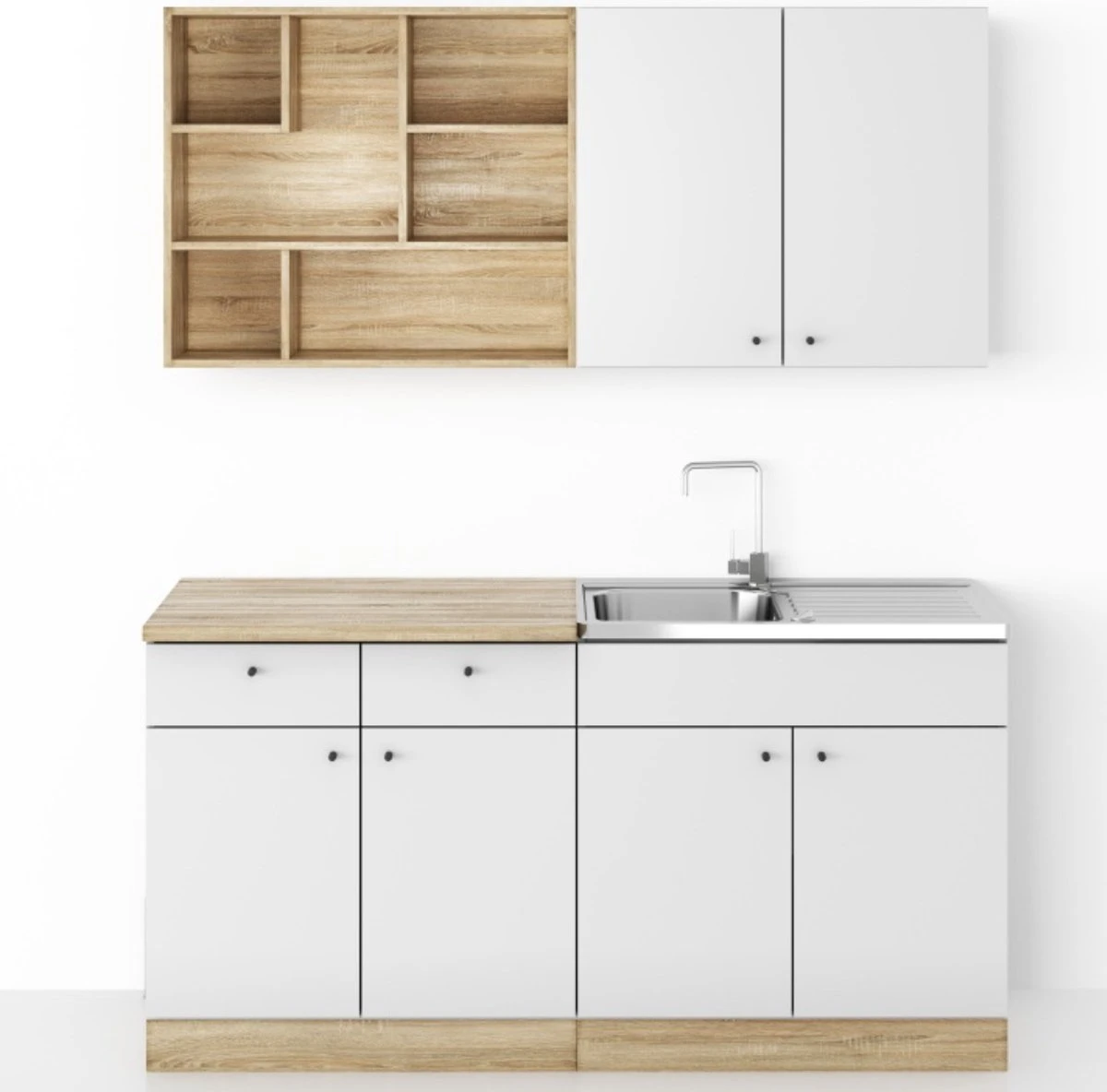 Kleine Keuken 160 Cm – Moderne Witte Keuken – Keukenblok Met Spoelbak & Sifon – Keuken Klein – Mini Keuken – Perfecthomeshop 3 Kleine Keuken 160 Cm – Moderne Witte Keuken – Keukenblok Met Spoelbak & Sifon – Keuken Klein – Mini Keuken – Perfecthomeshop