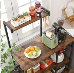 Merkloos Keukenplank, Staande Plank Met Metalen Mand, Bakkerijplank Met 6 S-haken En Planken, Magnetronplank, Kruidenrek, Voor Potten En Pannen, Industrieel Ontwerp, Vintage Bruin-zwart KKS35X -WerkPro Verkoopwinkel 1200x1184 14