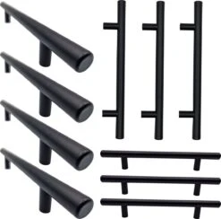 T-greep Zwart 200mm SET 10 Stuks - Hartafstand 128mm - Zwart - Meubelgreep Zwart - Keukengreep Zwart - Greep Zwart - Deurgreep - Handgreep Keukenkastjes - Keukenkast - Handgrepen Kast - Meubelgrepen - Handgrepen Voor Deurtjes - Inclusief Schroeven