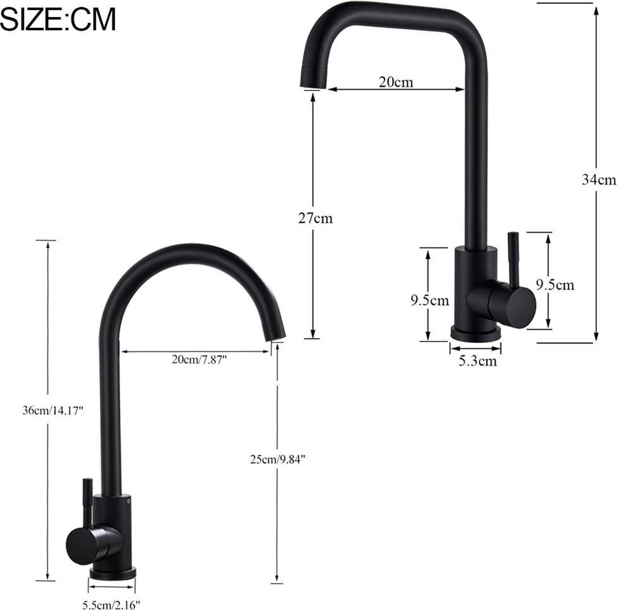 Merkloos Draaibare Keukenkraan Zwart - Mengkraan 4 Merkloos Draaibare Keukenkraan Zwart - Mengkraan - Afbeelding 2