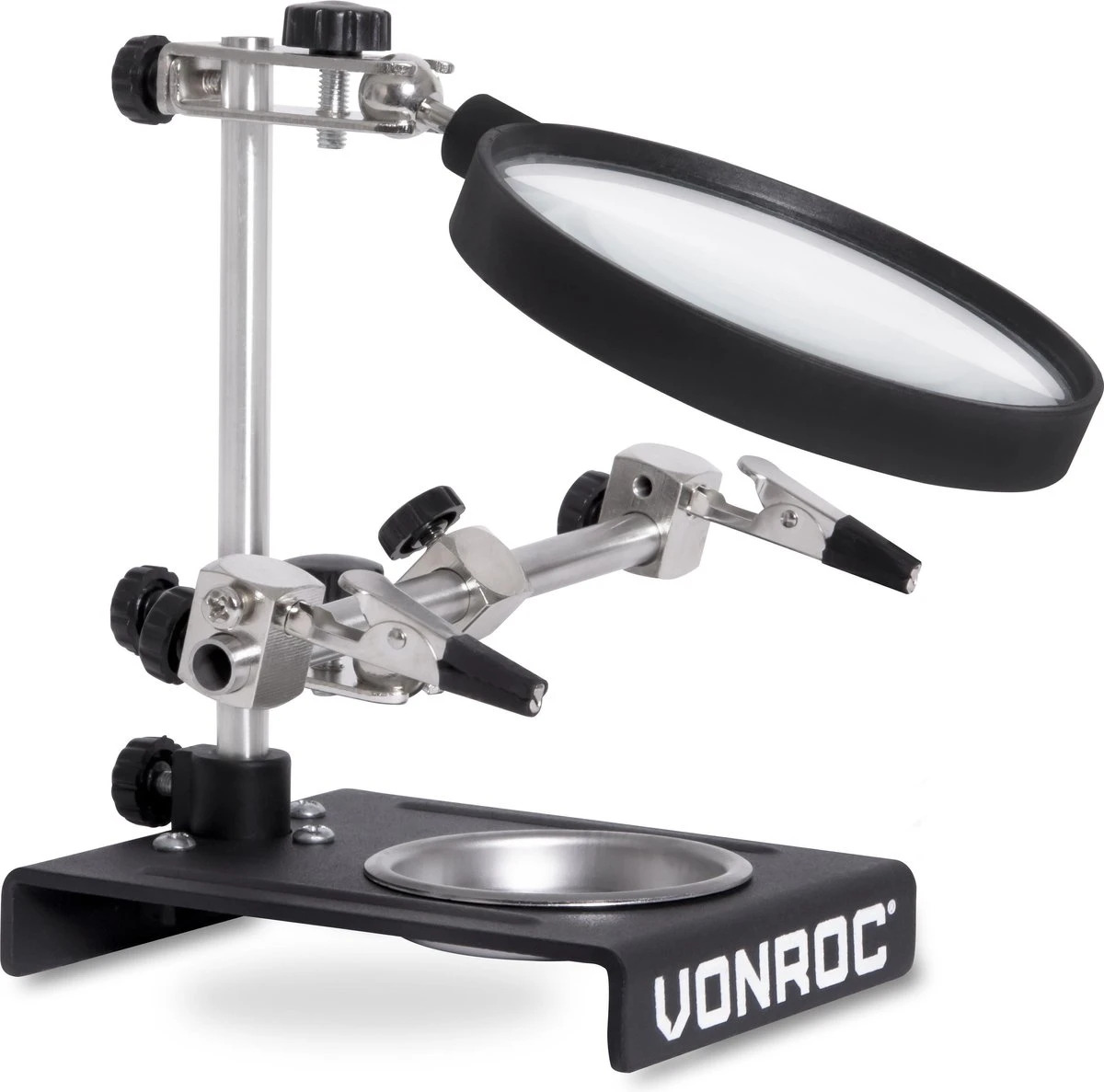 VONROC Derde Hand Met Vergrootglas – Incl. 2 Verstelbare Armen, Zware Voet En Opvang Bakje 3 VONROC Derde Hand Met Vergrootglas – Incl. 2 Verstelbare Armen, Zware Voet En Opvang Bakje