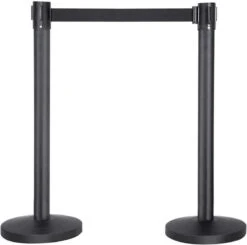 Afzetpaal In Matzwart RVS Met Zwarte Nylon Riem Van 230 Cm. Afzetpaal Van Hoge Kwaliteit