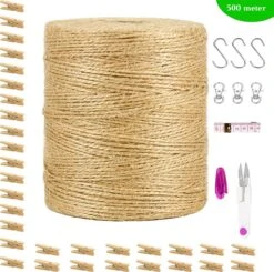 1000 Meter 1mm Jute Touw Met 20 Houten Knijpers & 100 Stuks Karton Kraft Labels - Creatieve Hennep Koord Voor Decoratie - DIY HobbyMacrame Maken - Bruin Manilla BindtouwSisaltouw -Dun CadeaulintCadeaulabels Bindtouw - TuinPlanten Sisal Binddraad