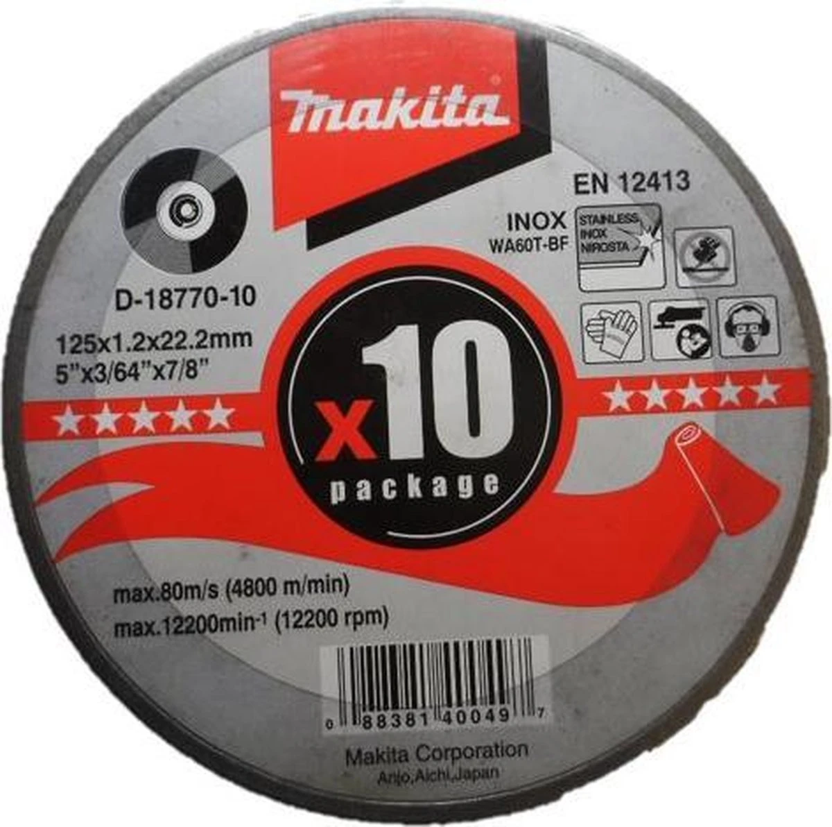 Makita D-18770-10 Doorslijpschijf - 125 X 22,23 X 1,2mm - RVS - Inox (10st) 3 Makita D-18770-10 Doorslijpschijf - 125 X 22,23 X 1,2mm - RVS - Inox (10st)