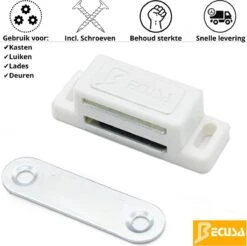 Merkloos 2x Stuks Magneetsnapper Wit - / Inclusief Schroeven - Deurmagneet - Druksnapper - Magneet Deursluiter - Deursluiter - Deur Magneetsluiting - Magneetslot - Magneetslot Baby - Magneetsluiting - Magneetsluiting Kastdeur