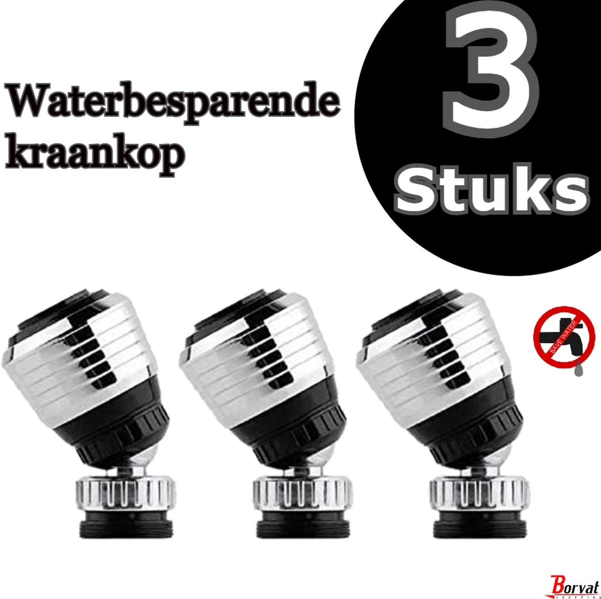 Borvat® | 3X Draaibare Kraankop Opzetstuk - Kraan Wasbak Afwassen - Sproeier - Roterend 3 Borvat® | 3X Draaibare Kraankop Opzetstuk - Kraan Wasbak Afwassen - Sproeier - Roterend