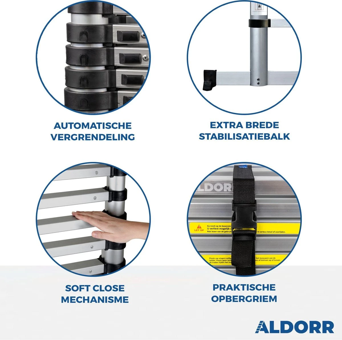 ALDORR Home - Telescoopladder 4,40 Meter - Met Stabilisatievoet En Soft Closing 4 ALDORR Home - Telescoopladder 4,40 Meter - Met Stabilisatievoet En Soft Closing - Afbeelding 2
