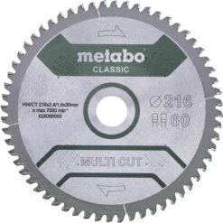 Metabo 628066000 Multi Cut Cirkelzaagblad - 216 X 30 X 60T - Hout / Epoxy / Aluminium / Kunststof -WerkPro Verkoopwinkel 1200x1198