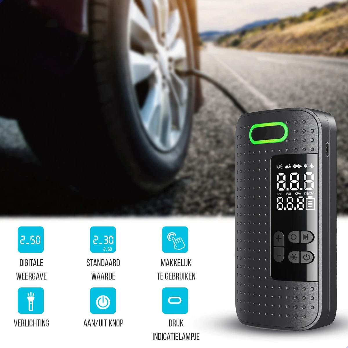 Westhome Luchtcompressor Bandenpomp - Elektrische Fietspomp- 5-in-1 - Zwart 4 Westhome Luchtcompressor Bandenpomp - Elektrische Fietspomp- 5-in-1 - Zwart - Afbeelding 2