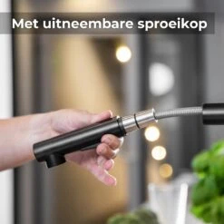 Zwarte Keukenkraan Met Uittrekbare Handdouche - Mengkraan Zwart Van Mizzo Design - Zwenkbare Uitloop - 100% RVS -WerkPro Verkoopwinkel 1200x1200 1001