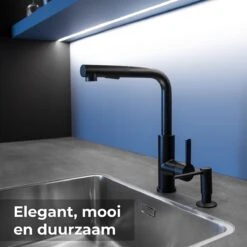 Zwarte Keukenkraan Met Uittrekbare Handdouche - Mengkraan Zwart Van Mizzo Design - Zwenkbare Uitloop - 100% RVS -WerkPro Verkoopwinkel 1200x1200 1003