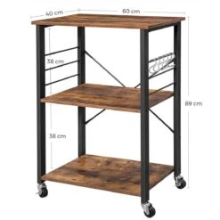 Keukenrek Op Wielen - 3 Niveaus - Trolley Keuken Kast Voor Microgolfoven - 6 Haken - 89 X 60 X 40 - Donkerbruin / Vintage -WerkPro Verkoopwinkel 1200x1200 1023